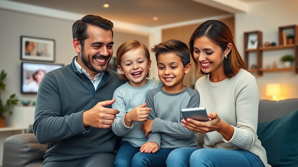sophisticated family interacting with smart home interface in NJ modern home smart home devices visible true-to-life photography