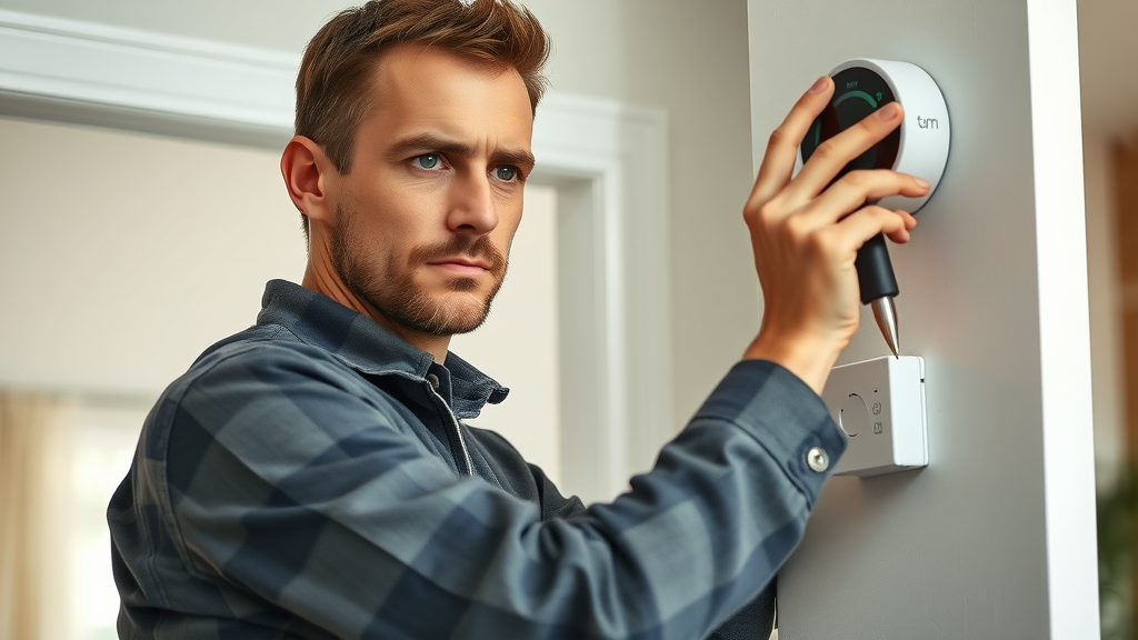 technician installing smart thermostat in New Jersey home, smart home devices, home automation