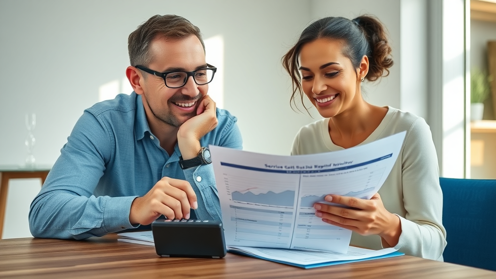 Homeowner and advisor reviewing smart home installation service breakdown, highlighting cost transparency and savings at the table