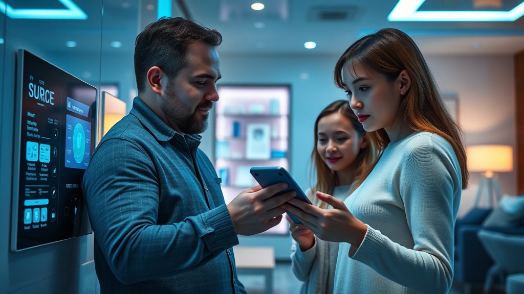Family using smart home security and access control interface for home security in New Jersey