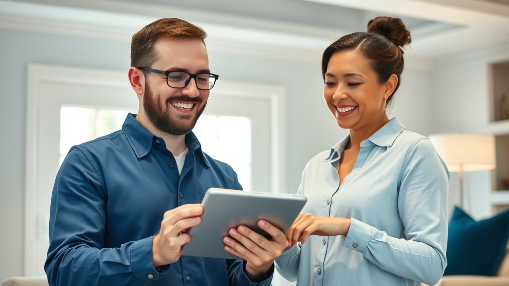 Professional smart home technician and homeowner during installation in New Jersey