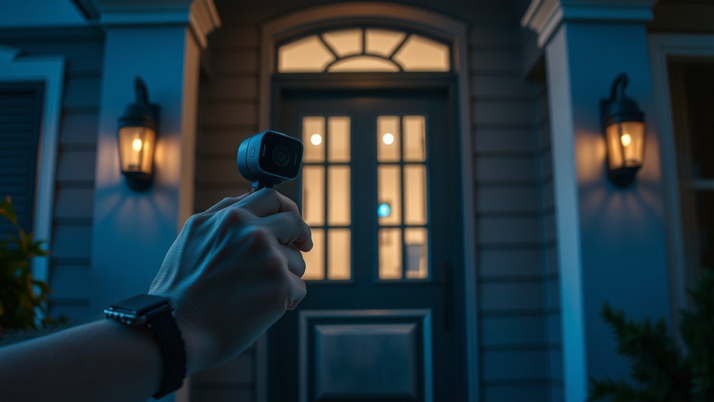 high-tech entryway with active smart lock and security camera, smart home system installation for security