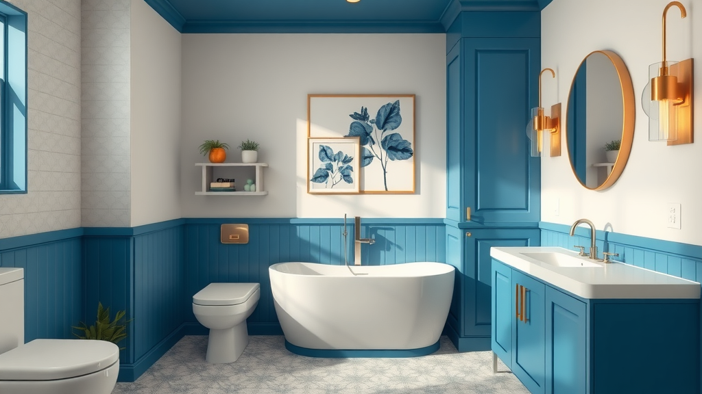 contemporary New Jersey bathroom design with bold accents and space-saving storage