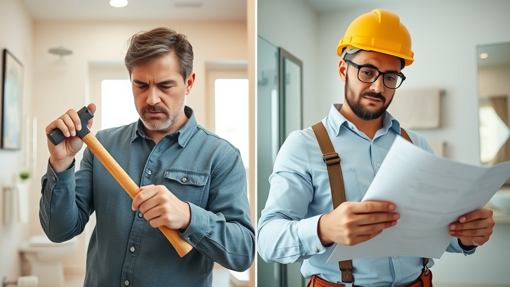 DIY homeowner and professional contractor working side by side on a New Jersey bathroom remodel