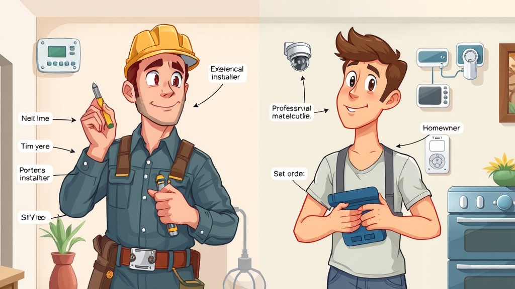 Experienced installer versus homeowner comparing professional and DIY security system installation for home security in New Jersey