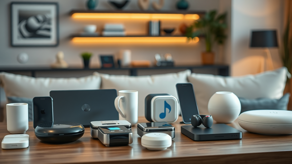 sleek smart home devices organized on tabletop for smart home system installation
