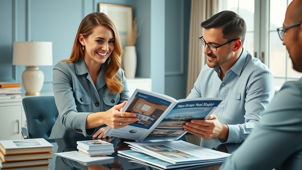 home staging companies nj - professional home stager meeting new jersey clients reviewing a staging service portfolio