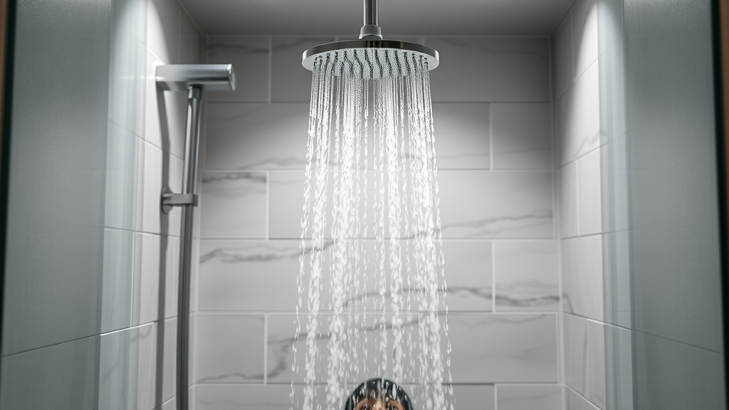 sleek walk-in shower with rainfall head and NJ-inspired accent tile