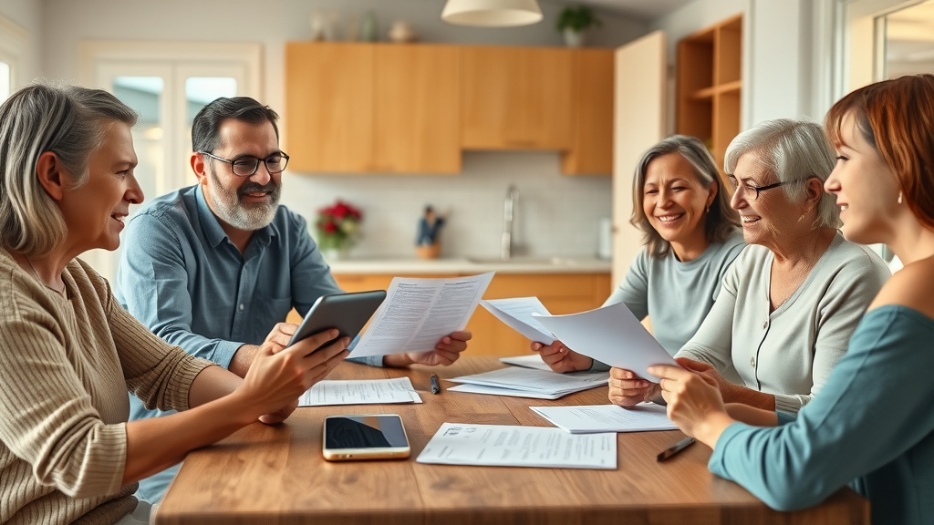 diverse group of NJ homeowners comparing solar installation quotes and paperwork, solar companies
