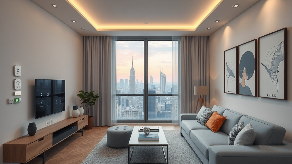 Smart apartment in New Jersey with compact automation and digital panels