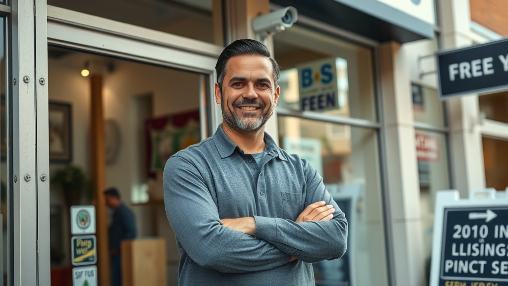 NJ business owner with secure entry thanks to smart home security installation NJ.
