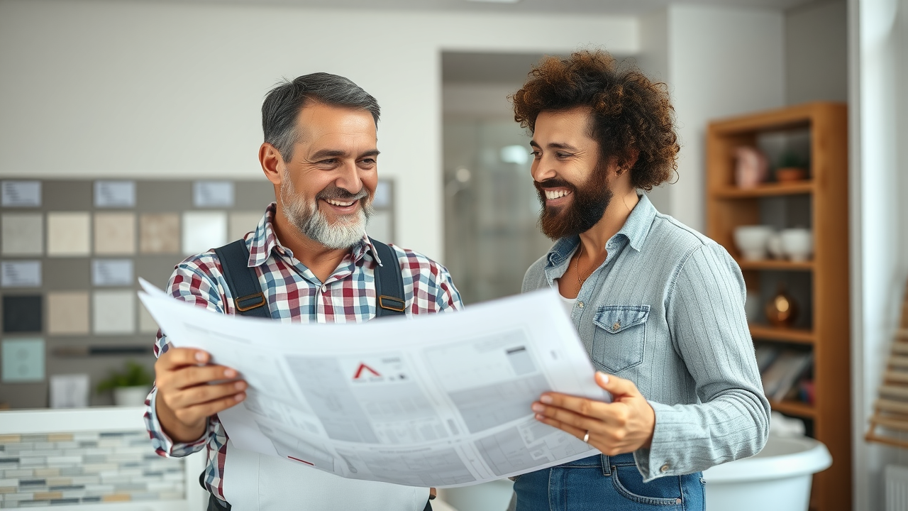 bathroom remodeling contractor showing design samples to homeowner in New Jersey