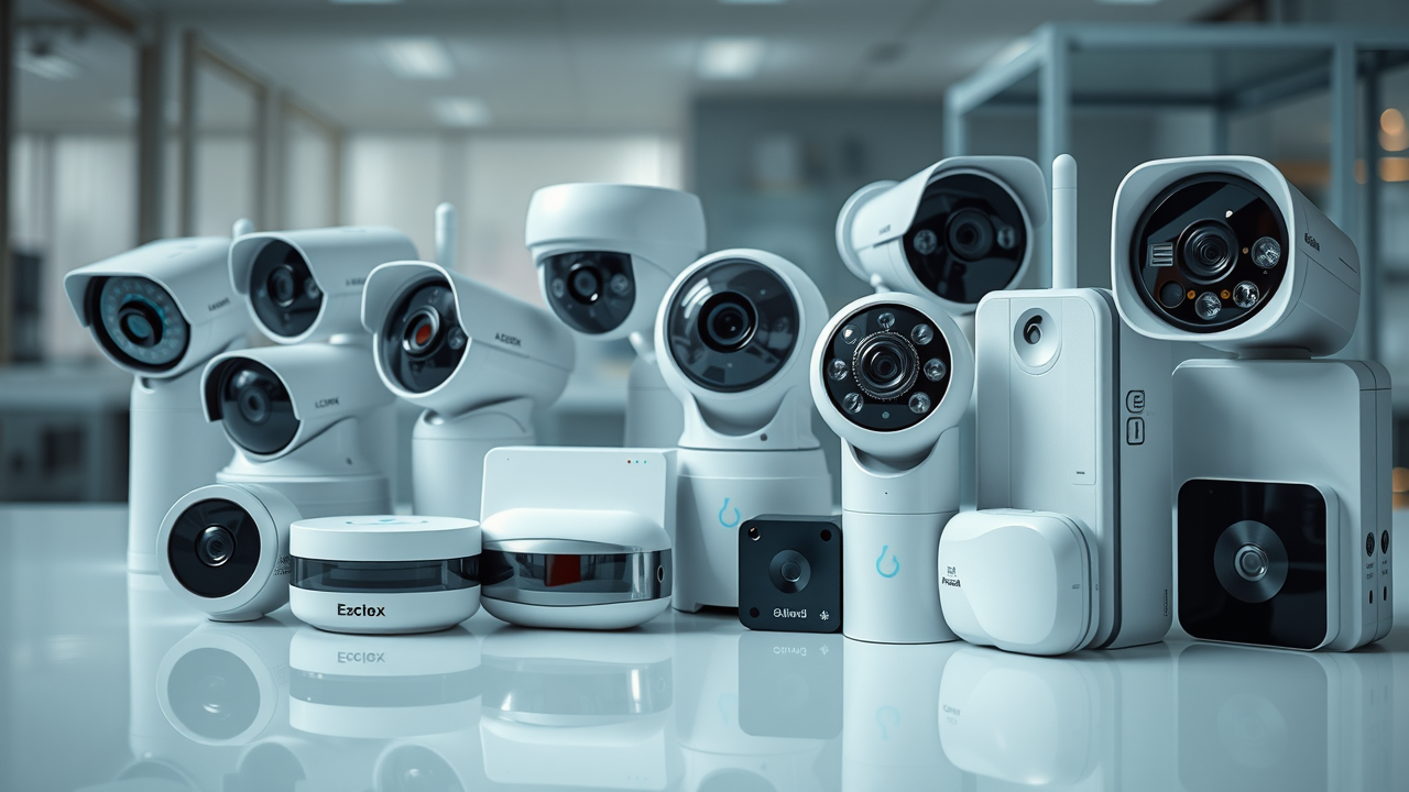 Array of cutting-edge security cameras and alarm systems for smart home security installation in New Jersey.
