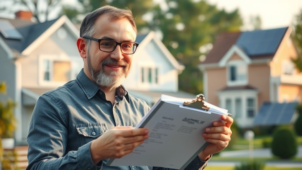 NJ property appraiser reviewing home value after solar panel installation, solar incentives, property tax exemption, photorealistic