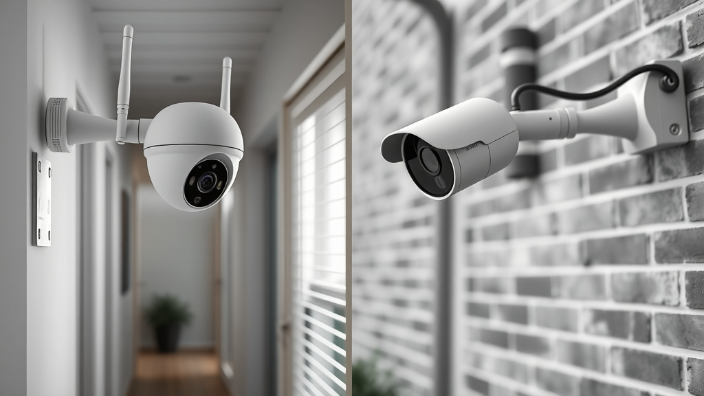 Wireless and wired security camera systems compared for New Jersey homes. Security camera comparison in NJ, showing interior and exterior installs.
