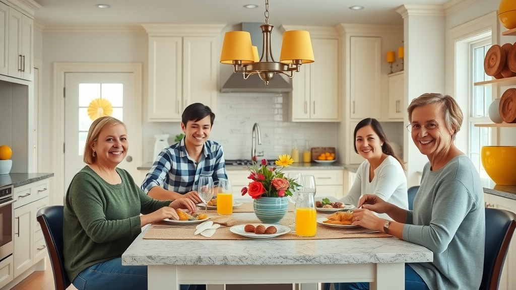 Family kitchen in New Jersey, staged for sale while owner occupied, blending lived-in comfort with affordable professional staging