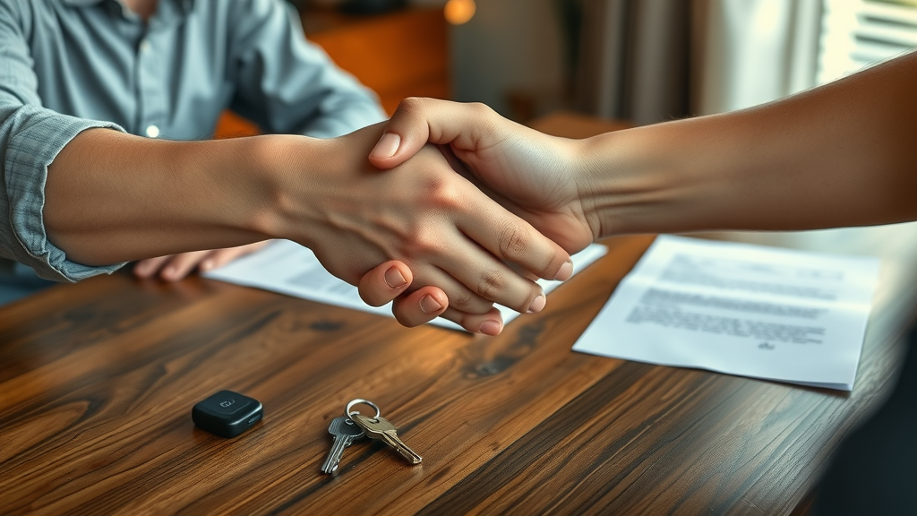 determined seller and potential cash buyer shaking hands over a polished wooden table, cash offer NJ