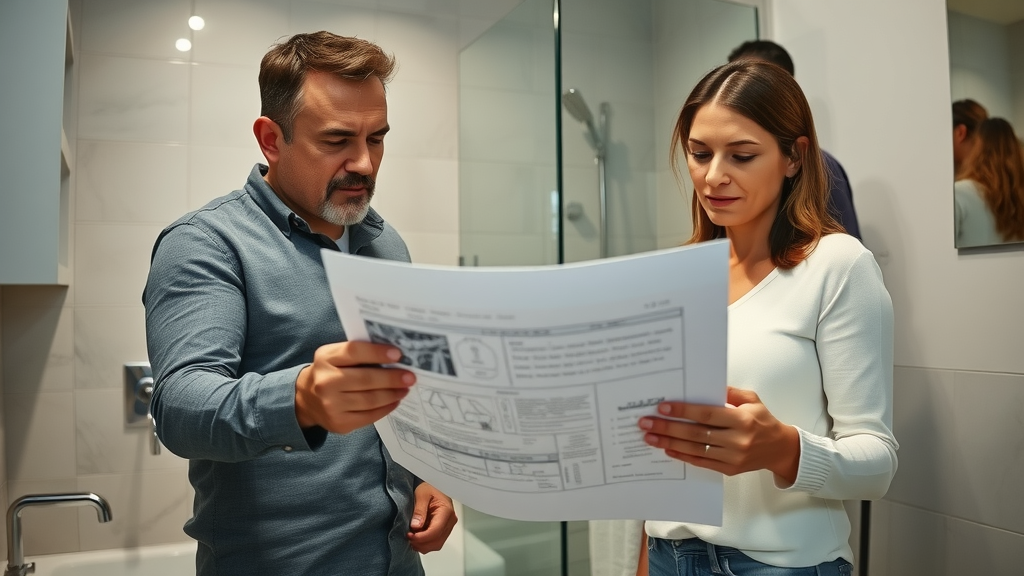 Homeowners and contractor reviewing bathroom renovation permits New Jersey