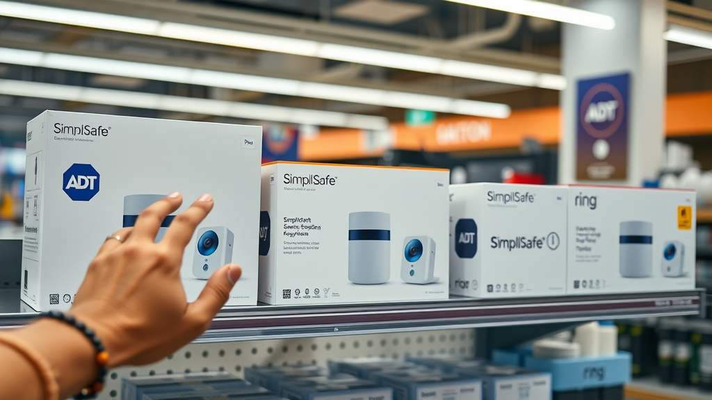 top branded smart home security system boxes on NJ retail shelf