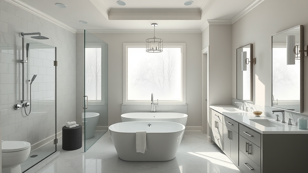 Luxurious newly remodeled NJ bathroom by licensed bathroom renovators NJ with modern fixtures and natural lighting