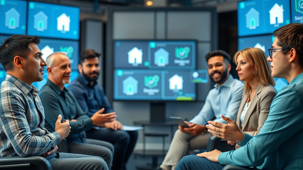 diverse tech expert panel answering questions on smart home safety tips