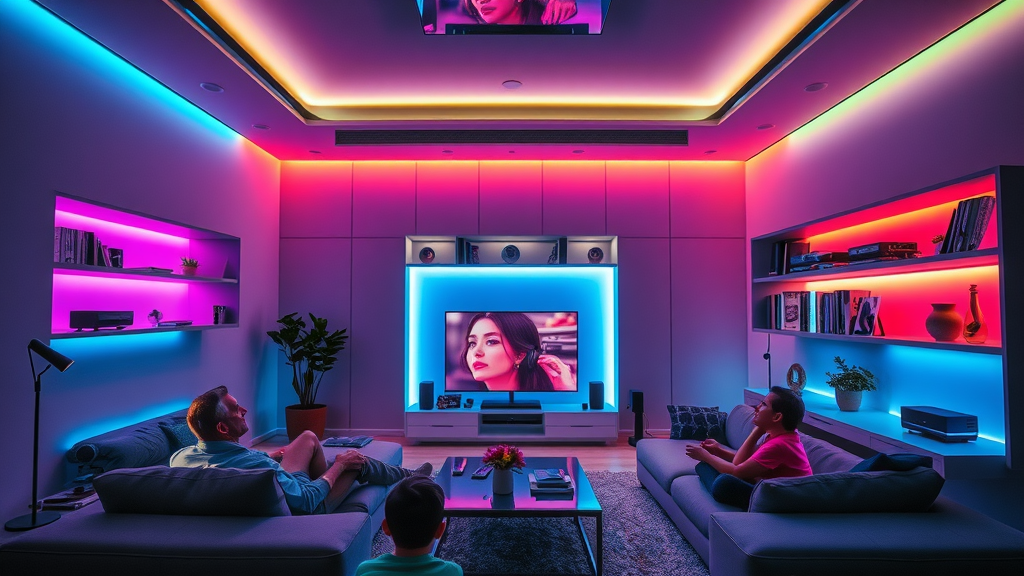 ultra-modern NJ living room with smart audio, smart lighting, and home entertainment integration