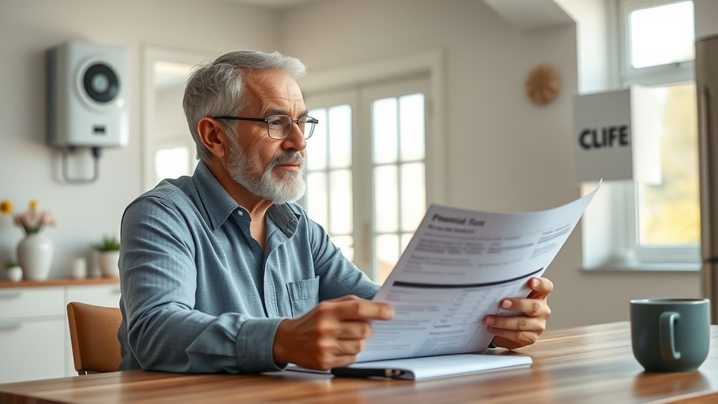 Homeowner reviewing solar loan documents in a modern NJ kitchen, highlighting options for solar panel financing in New Jersey.