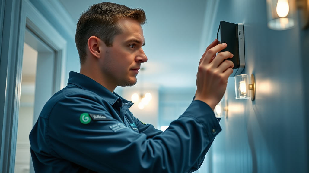 NJ smart home technician installing wall-mounted smart hub, comparisons of customer reviews smart home installers nj