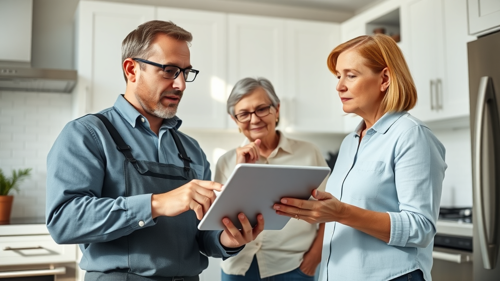 Professional NJ smart home tech consultant advising homeowners on system upgrades, modern kitchen with visible smart devices | smart home installation
