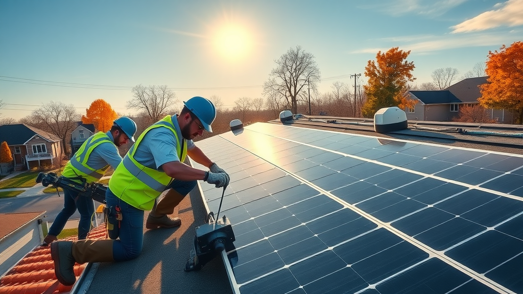 Dedicated solar installation team working on a New Jersey home roof, showing best providers for solar panel financing options NJ.