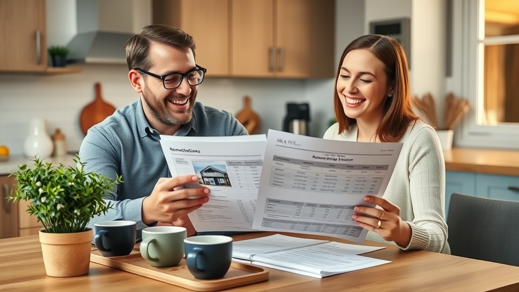 happy NJ couple planning small bathroom renovation budget at home
