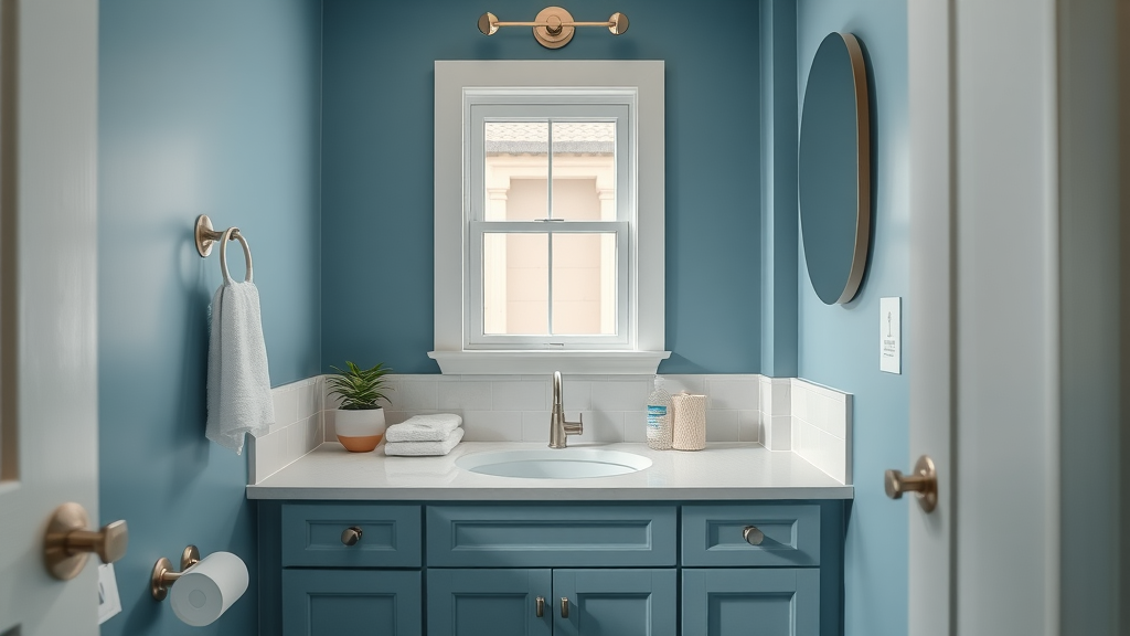 budget friendly bathroom upgrade tips new jersey, new vanity and blue paint installed