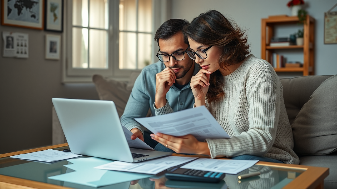 Couple reviewing solar panel financing options NJ on a laptop, considering various home solar financing routes.