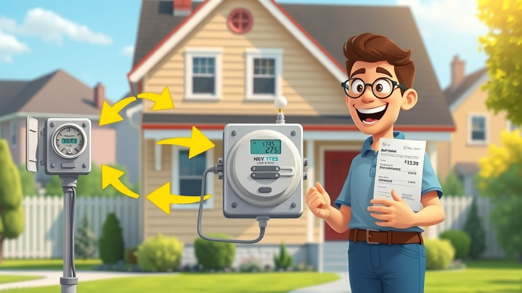 Animated diagram of net metering and solar tax credits lowering New Jersey homeowner electric bills