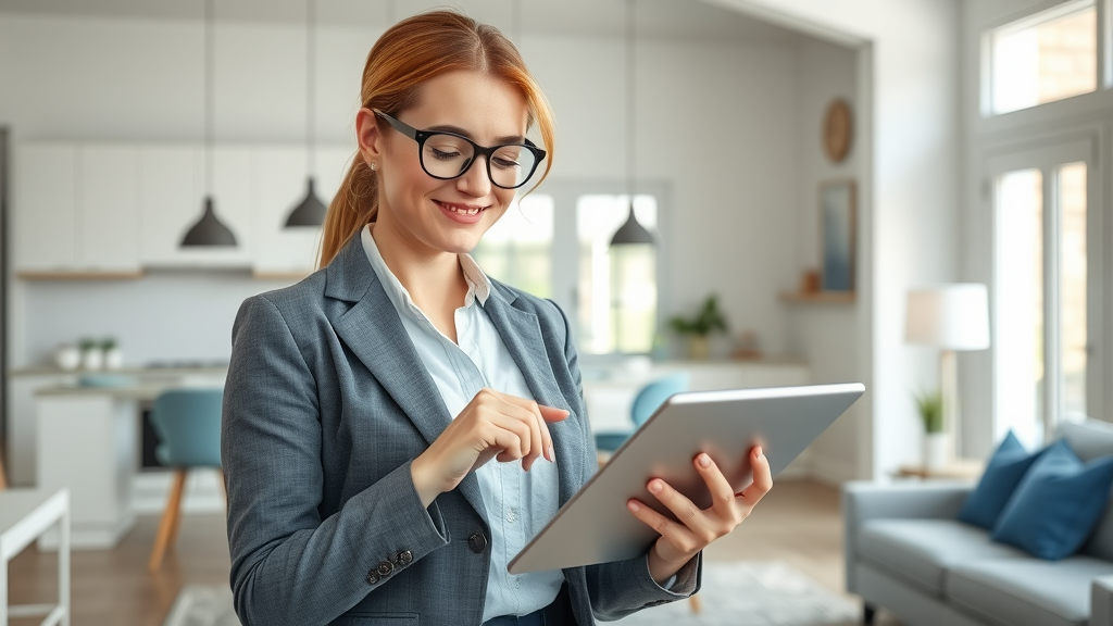 organized real estate agent checking a digital checklist in a bright New Jersey home, selling homes faster NJ