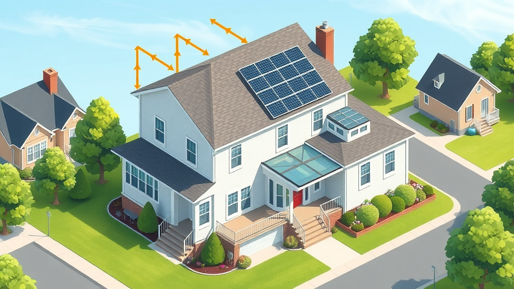 2000 sq ft NJ home with 6kW solar panels, energy flow illustration