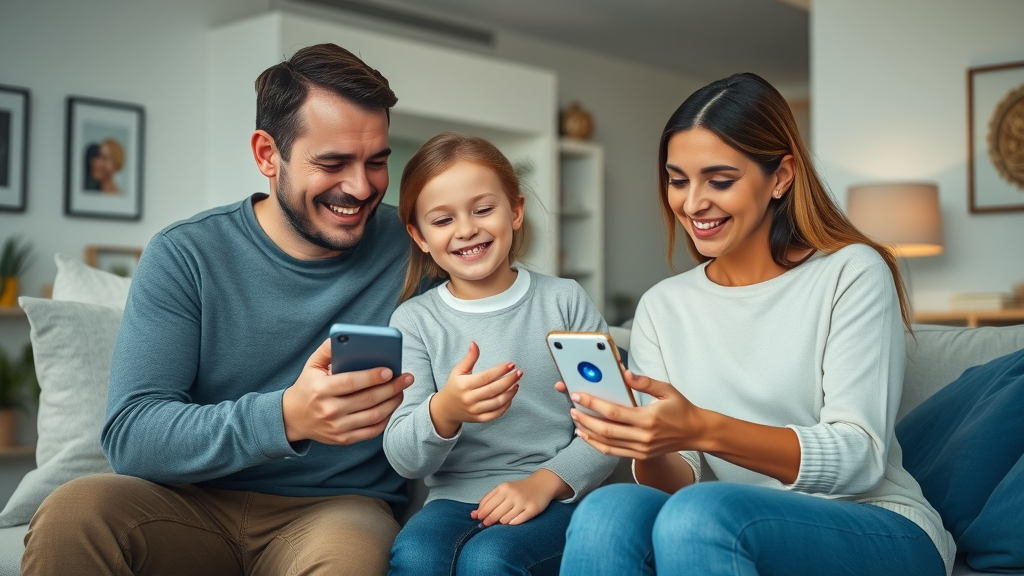 family using smart home device to control home security system in NJ