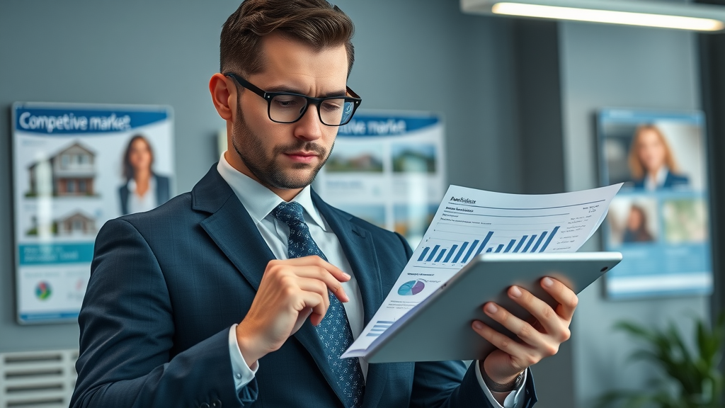 businesslike real estate agent reviewing competitive market analysis, selling homes faster NJ